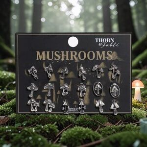 Thorn & Fable Mushroom Stud Earring Set 9 Pairs, NWT